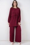 Kadın Uzun Tunik Pantolon İkili Takım 6719 - Bordo