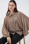 Kadın Yarasa Kol Oversize Gömlek 20368 - Sütlü Kahve