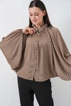 Kadın Yarasa Kol Oversize Gömlek 20368 - Sütlü Kahve