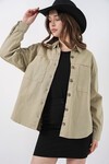 Merterium 20192 Oversize Gabardin Gömlek Ceket - Haki