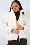 Merterium 5194 Kadın Peluş Mont Ceket - Ekru