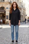 Oversize Basic Siyah Gömlek 