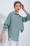 20153 Tek Cepli Oversize Keten Gömlek - Mint