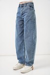 6689 Kadın Yüksek Bel Baggy Kot Pantolon - Mavi