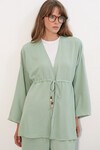 Kadın Ayrobin Kimono Pantolon İkili Takım 30101 - E.Yeşil
