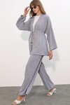 Kadın Ayrobin Kimono Pantolon İkili Takım 30101 - Gri