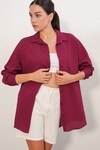 Kadın Çizgi Detaylı Oversize Gömlek 20407 - Bordo