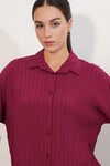 Kadın Çizgi Detaylı Oversize Gömlek 20407 - Bordo
