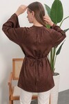 Kadın Çizgili Bağcıklı Oversize Tunik 50009 - Kahverengi