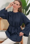 Kadın Çizgili Bağcıklı Oversize Tunik 50009 - Lacivert