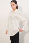 Kadın Çizgili Oversize Gömlek 20408 - Beyaz