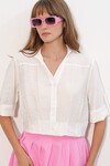 Kadın Crop Oversize Gömlek 20390 - Beyaz