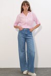Kadın Crop Oversize Gömlek 20390 - Pembe