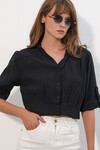 Kadın Crop Oversize Gömlek 20390 - Siyah
