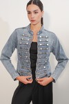 Kadın Dar Kesim Düğmeli Denim Ceket 0764 - Mavi