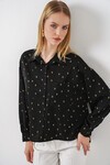 Kadın Desenli Oversize Gömlek 20361 - Siyah