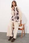 Kadın Desenli Oversize Tunik Pantolon İkili Takım 55462 - Krem