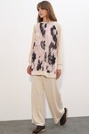 Kadın Desenli Oversize Tunik Pantolon İkili Takım 55462 - Krem