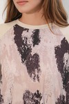 Kadın Desenli Oversize Tunik Pantolon İkili Takım 55462 - Krem