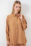 Kadın Dokulu Gömlek Pantolon İkili Takım 6710 - Camel