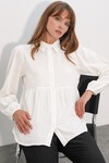 Kadın Dokulu Oversize Keten Gömlek 20381 - Beyaz