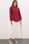 Kadın Dokulu Oversize Keten Gömlek 20381 - Bordo