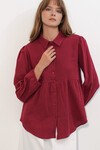 Kadın Dokulu Oversize Keten Gömlek 20381 - Bordo