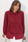 Kadın Dokulu Oversize Keten Gömlek 20381 - Bordo