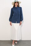 Kadın Dokulu Oversize Keten Gömlek 20381 - Lacivert