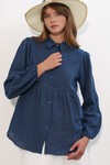 Kadın Dokulu Oversize Keten Gömlek 20381 - Lacivert