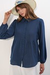 Kadın Dokulu Oversize Keten Gömlek 20381 - Lacivert