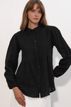Kadın Dokulu Oversize Keten Gömlek 20381 - Siyah