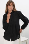 Kadın Dokulu Oversize Keten Gömlek 20381 - Siyah