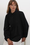Kadın Dokulu Oversize Keten Gömlek 20381 - Siyah