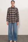 Kadın Ekose Desen Oversize Oduncu Gömlek 3854 C. Kahverengi