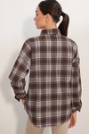 Kadın Ekose Desen Oversize Oduncu Gömlek 3854 Vizon
