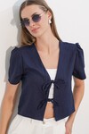 Kadın Kısa Kol Crop Bluz 958 - Lacivert