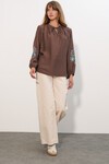 Kadın Nakışlı Oversize Bluz 1000 - Kahverengi