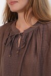 Kadın Nakışlı Oversize Bluz 1000 - Kahverengi