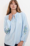 Kadın Nakışlı Oversize Bluz 1000 - Mavi