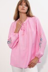 Kadın Nakışlı Oversize Bluz 1000 - Pembe
