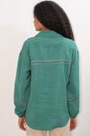 Kadın Oversize Desenli Gömlek 20379 - Zümrüt Yeşili