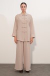 Kadın Oversize Gömlek Pantolon Keten İkili Takım 30126 - Bej