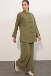 Kadın Oversize Gömlek Pantolon Keten İkili Takım 30126 - Haki