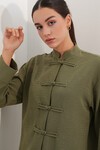 Kadın Oversize Gömlek Pantolon Keten İkili Takım 30126 - Haki