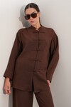 Kadın Oversize Gömlek Pantolon Keten İkili Takım 30126 - Kahverengi