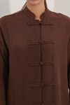 Kadın Oversize Gömlek Pantolon Keten İkili Takım 30126 - Kahverengi