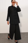 Kadın Oversize Gömlek Pantolon Keten İkili Takım 30126 - Siyah