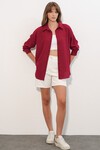 Kadın Oversize Keten Gömlek 20338 - Bordo