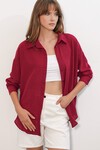 Kadın Oversize Keten Gömlek 20338 - Bordo